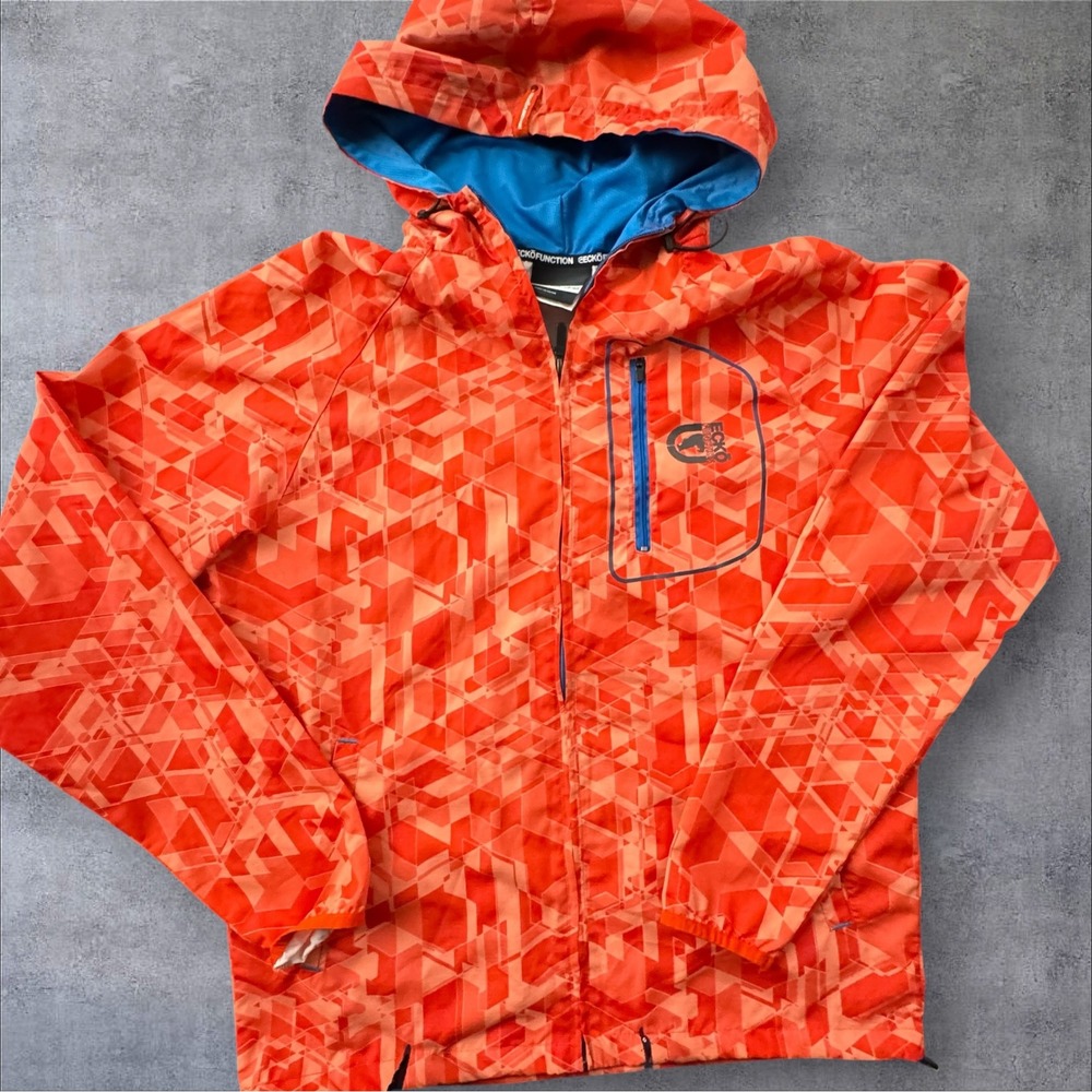 Ecko Function Y2K Windbreaker Jacket Men's Medium Orange Geometric Hooded